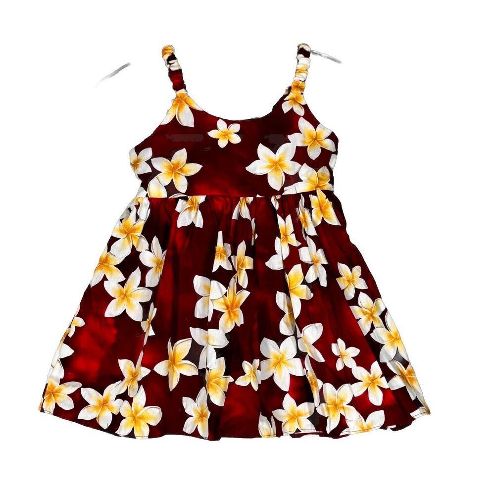 Royal Hawaiian Creations Dress Girl Medium (4) Red Yellow Floral Cruise Vacation